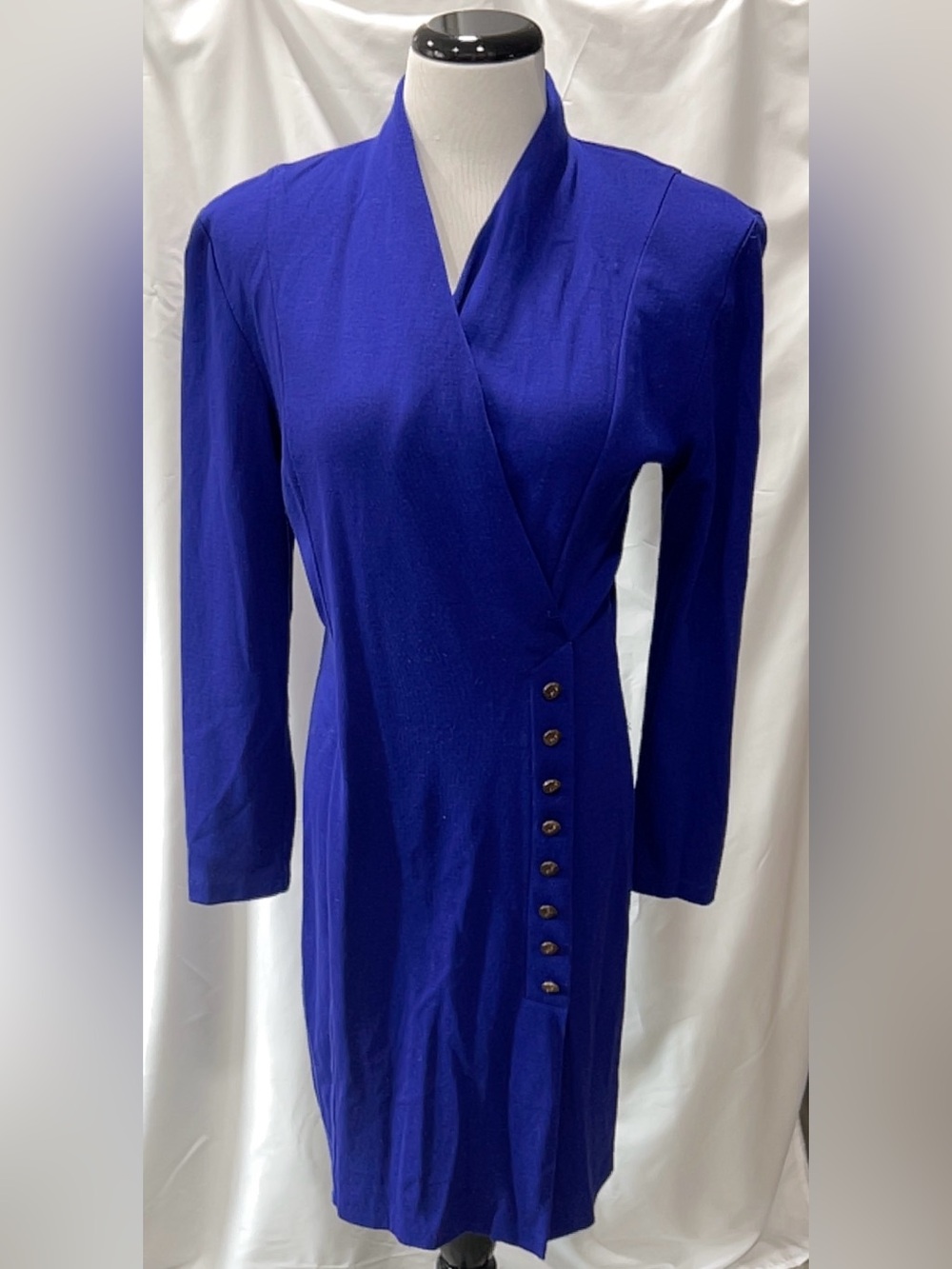 Vintage All That Jazz Blue Acrylic Knit Mini Dress Button Accent Retro Size 9/10